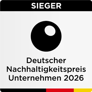Logo des Deutschen Nachhaltigkeitspreises 2026 – Auszeichnungssiegel mit der Aufschrift ‚Sieger Deutscher Nachhaltigkeitspreis Unternehmen 2026
