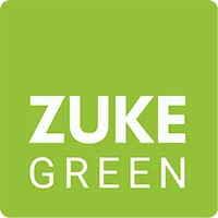 Logo von ZUKE GREEN in weißer Schrift auf grünem Hintergrund.